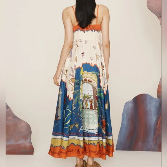 ALEMAIS Surrealist Summer Sleeveless Linen Midi Sundress